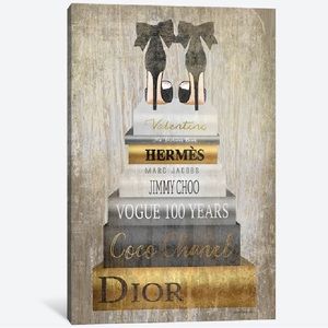 Bookstack Metallic Gold Canvas Print